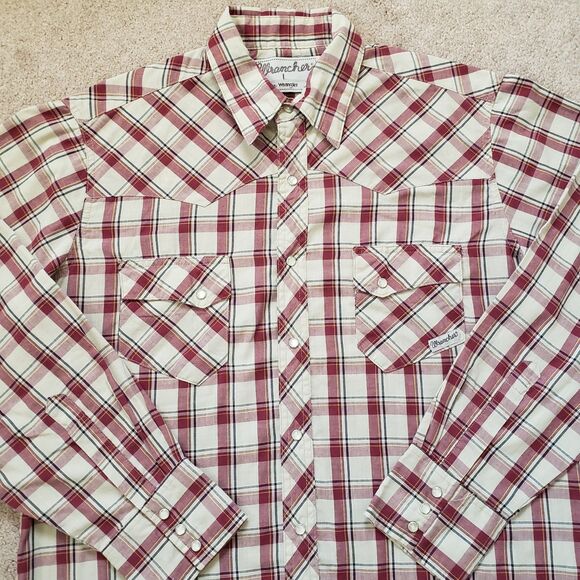 Vintage Wrangler Wrancher Size Large Pearl Snap Mens Button Up Long Sleeve Plaid - Picture 2 of 6